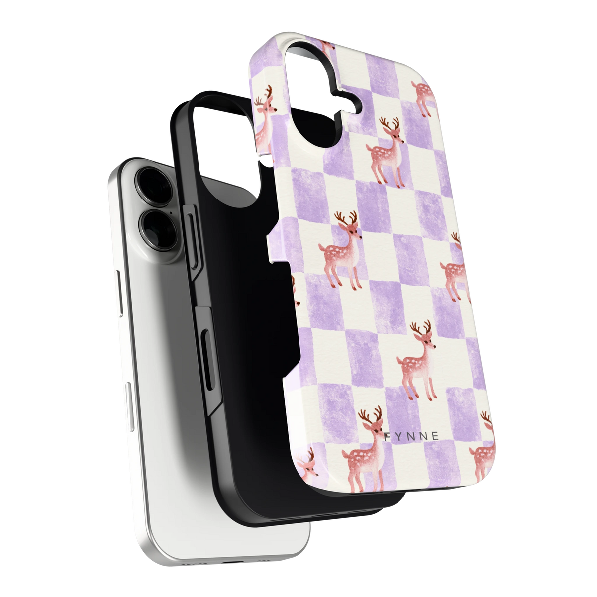 Lila Geruit Hert hoesje voor iPhone 16, los van de telefoon
