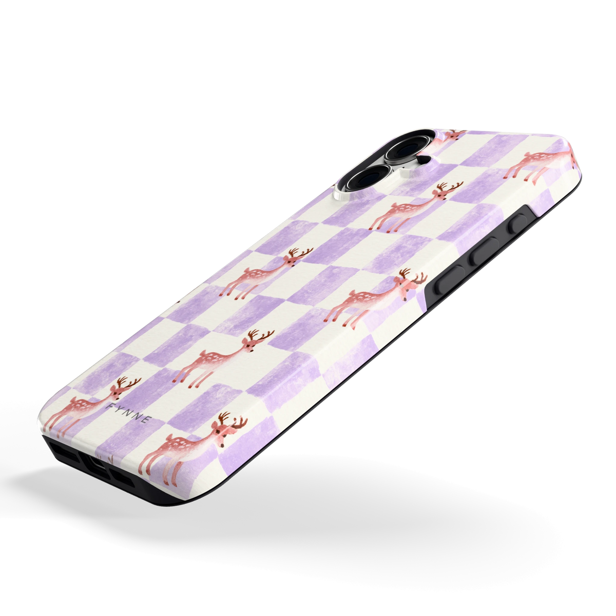 Lila Geruit Hert hoesje voor iPhone 16 Plus, schuin