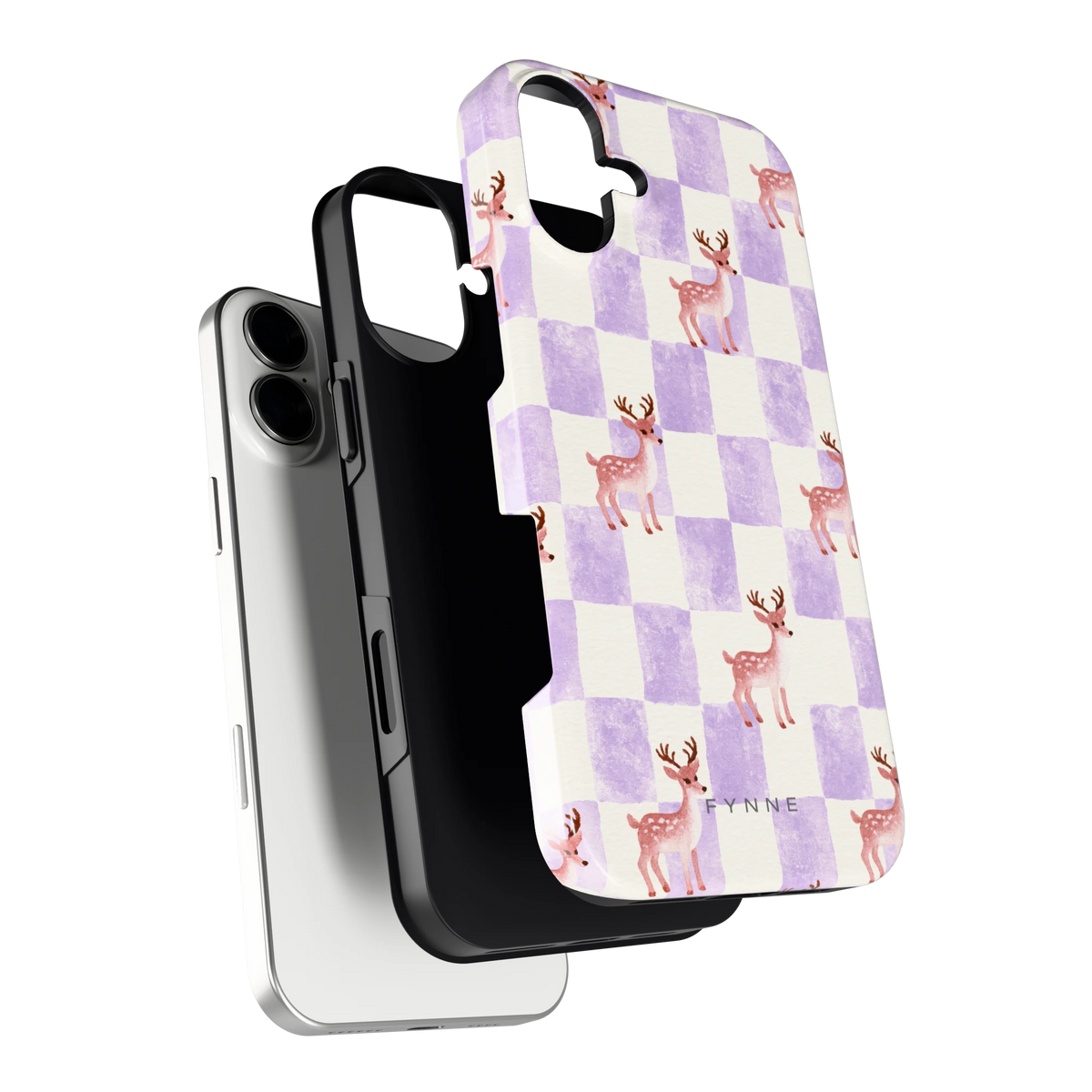 Lila Geruit Hert hoesje voor iPhone 16 Plus, los van de telefoon