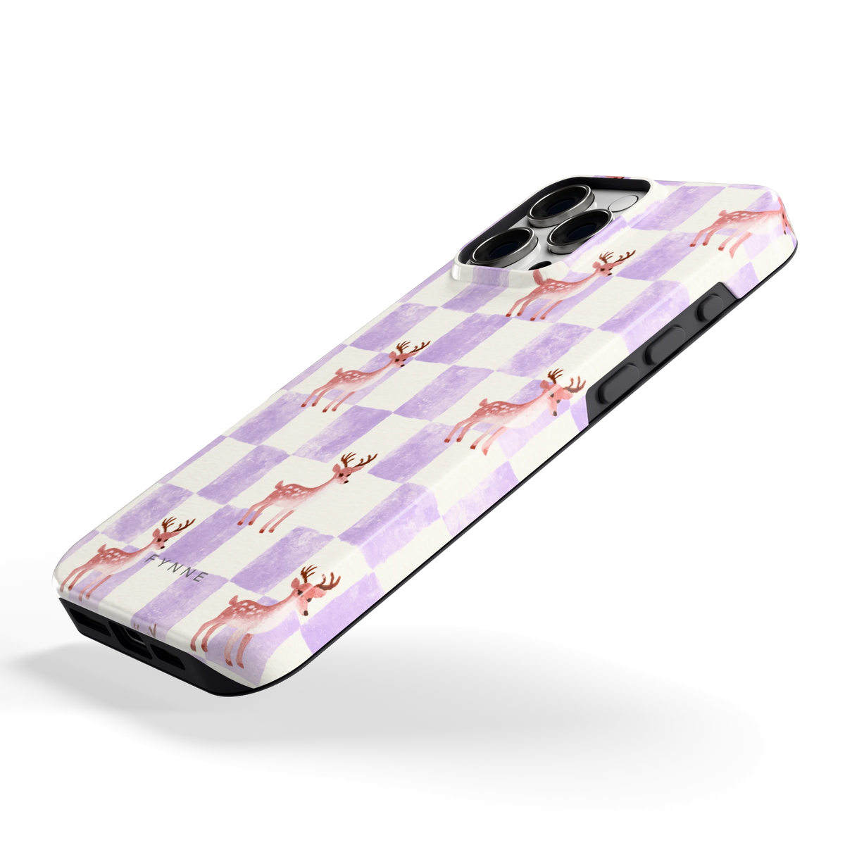 Lila Geruit Hert hoesje voor iPhone 16 Pro Max, schuin
