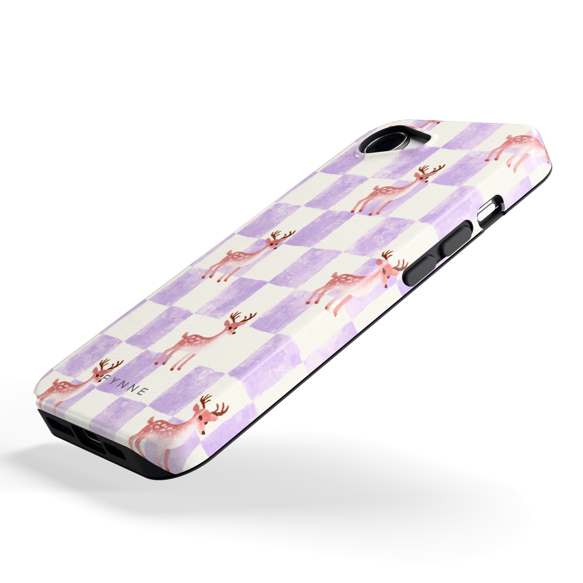 Lila Geruit Hert hoesje voor iPhone 16e, schuin