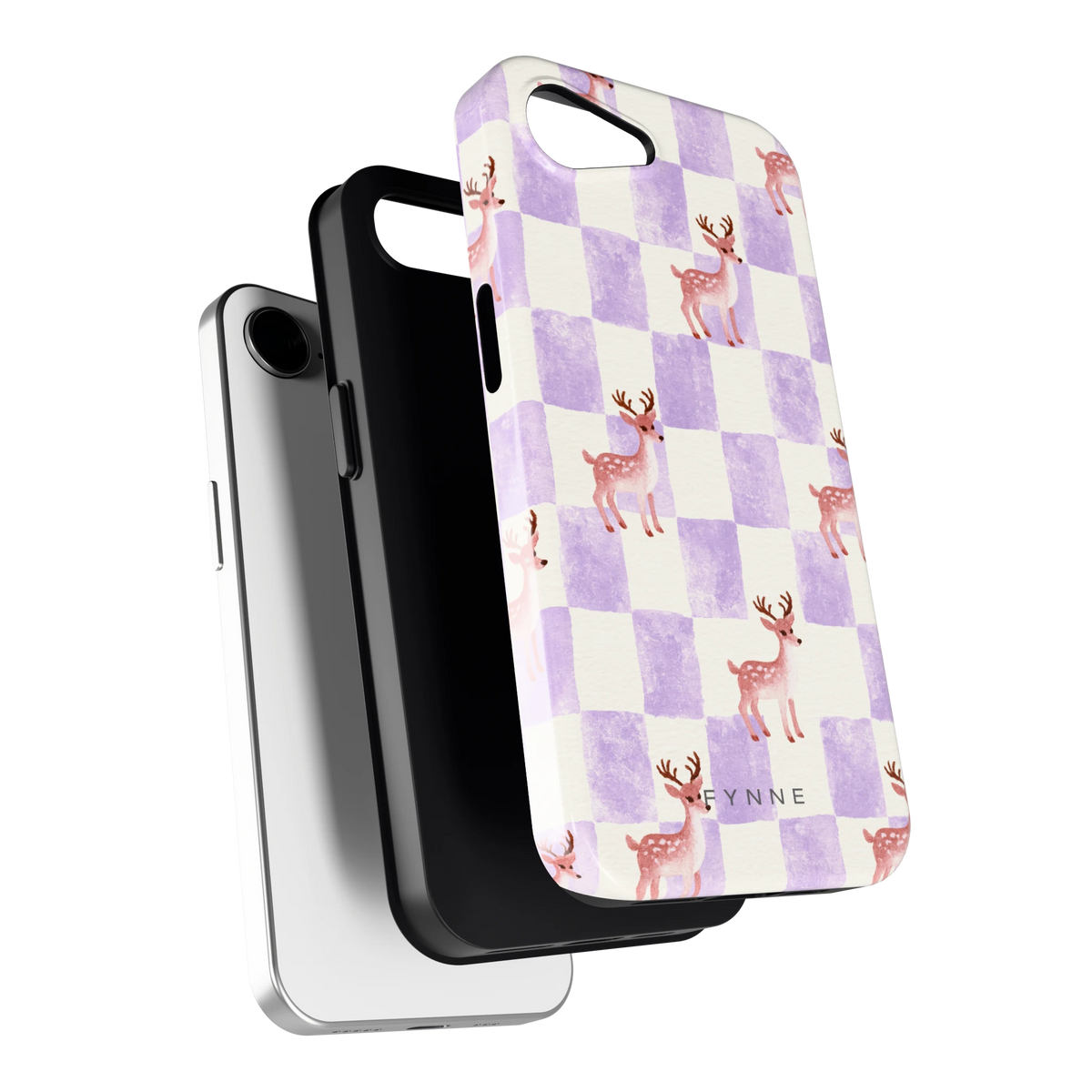 Lila Geruit Hert hoesje voor iPhone 16e, los van de telefoon