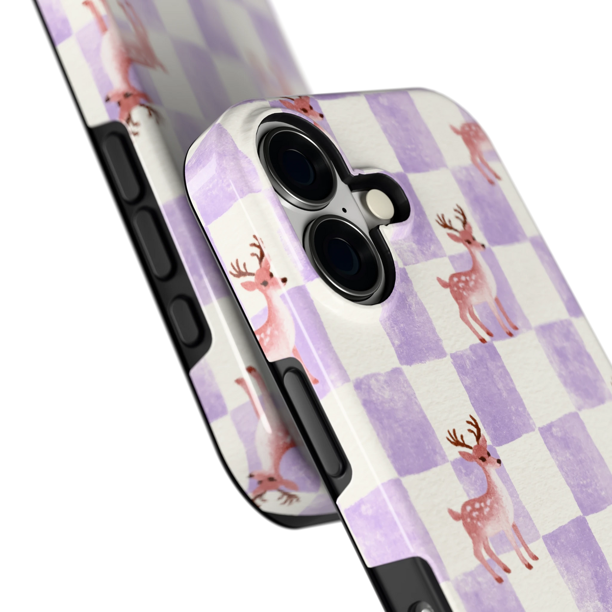 Lila Geruit Hert hoesje voor iPhone 17, close-up