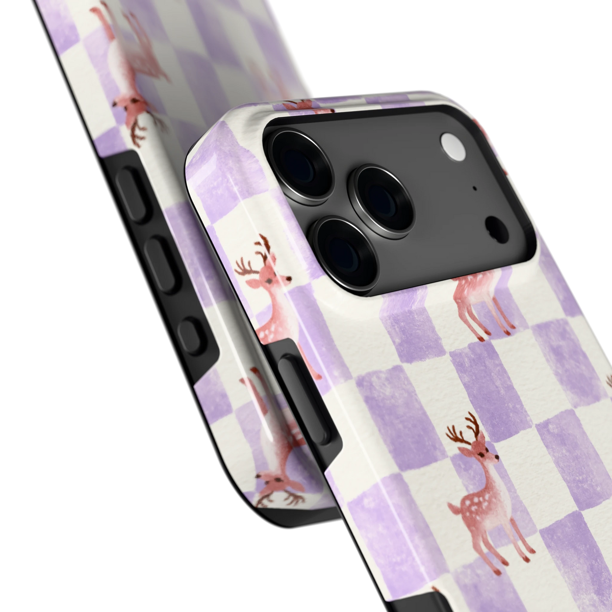 Lila Geruit Hert hoesje voor iPhone 17 Pro Max, close-up
