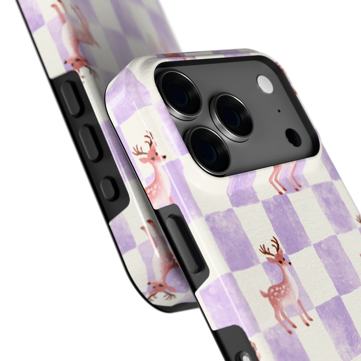 Lila Geruit Hert hoesje voor iPhone 18 Pro, close-up