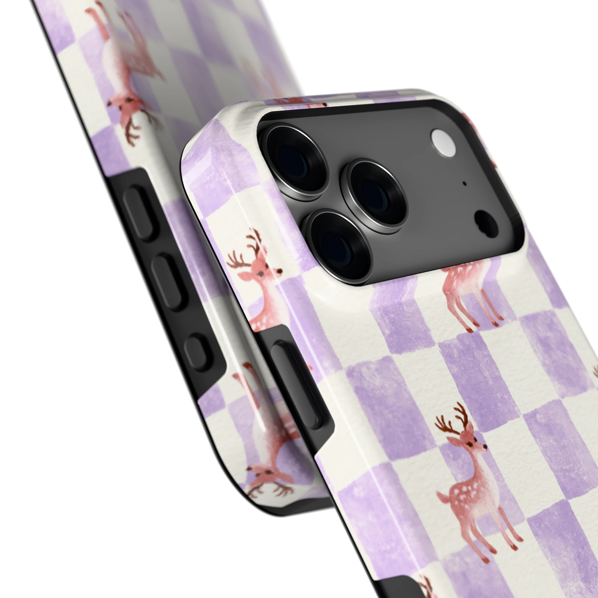 Lila Geruit Hert hoesje voor iPhone 18 Pro Max, close-up