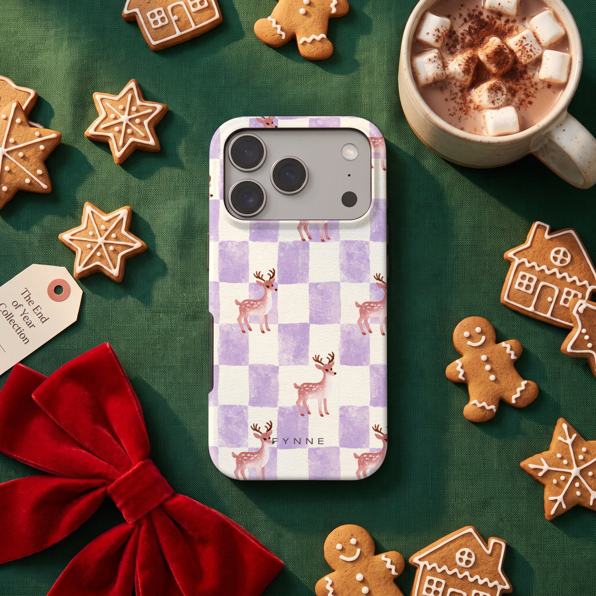 Lila Geruit Hert hoesje op een iPhone 17 Pro, uit The End of Year Collection