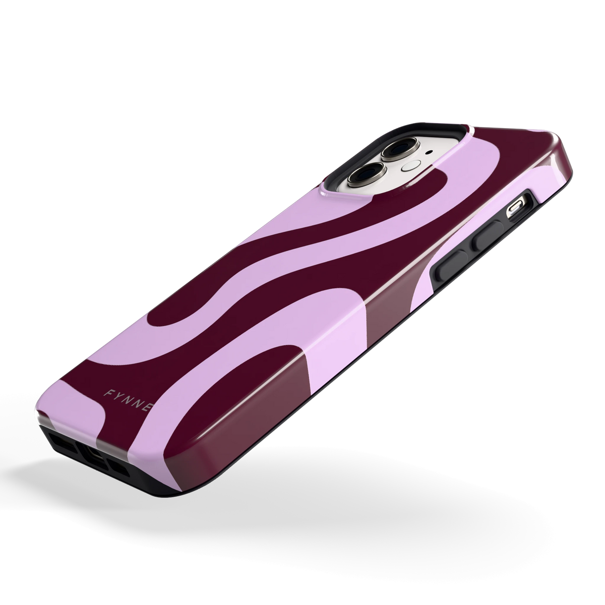 Lila Swirl hoesje voor iPhone 12, schuin