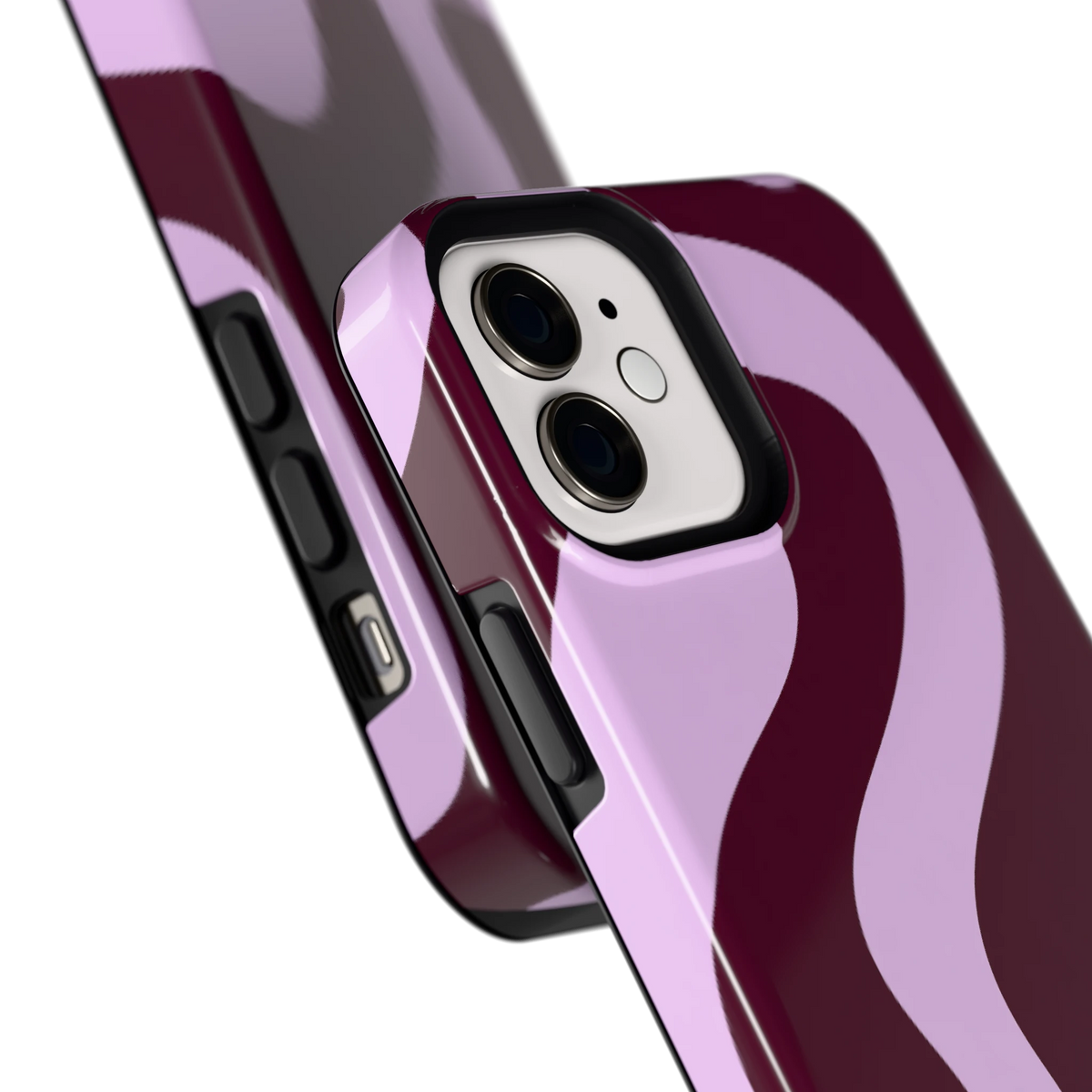Lila Swirl hoesje voor iPhone 12, close-up
