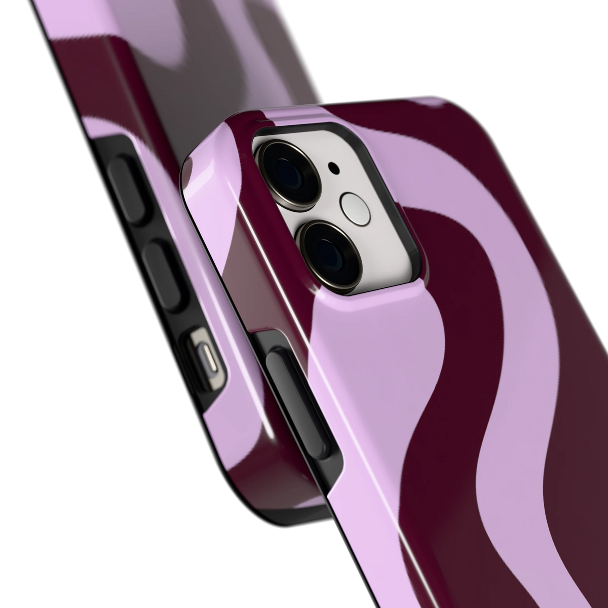 Lila Swirl hoesje voor iPhone 12 mini, close-up