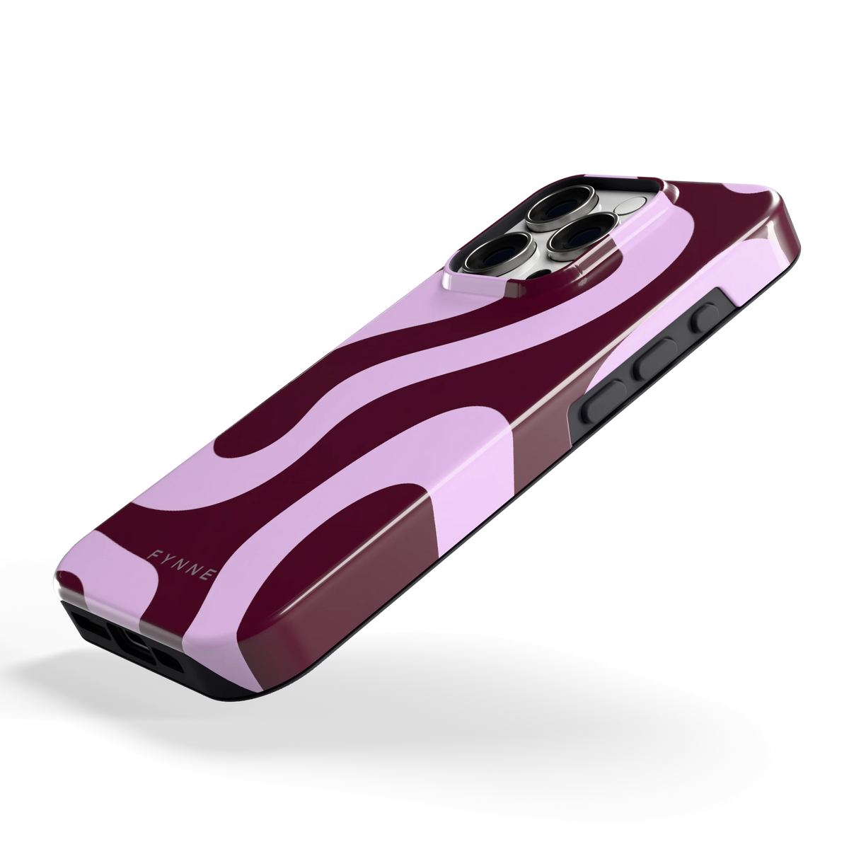 Lila Swirl hoesje voor iPhone 16 Pro, schuin