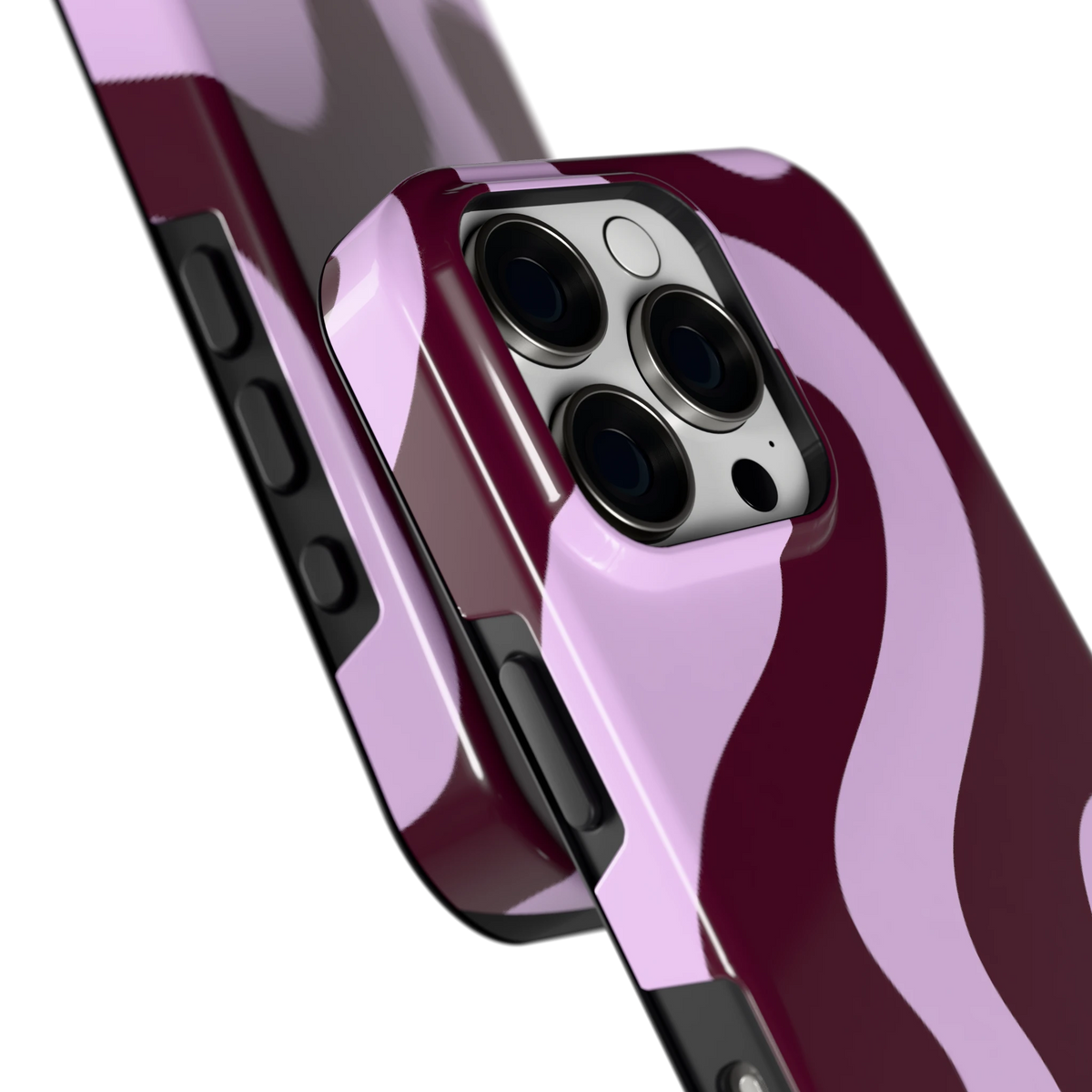 Lila Swirl hoesje voor iPhone 16 Pro, close-up