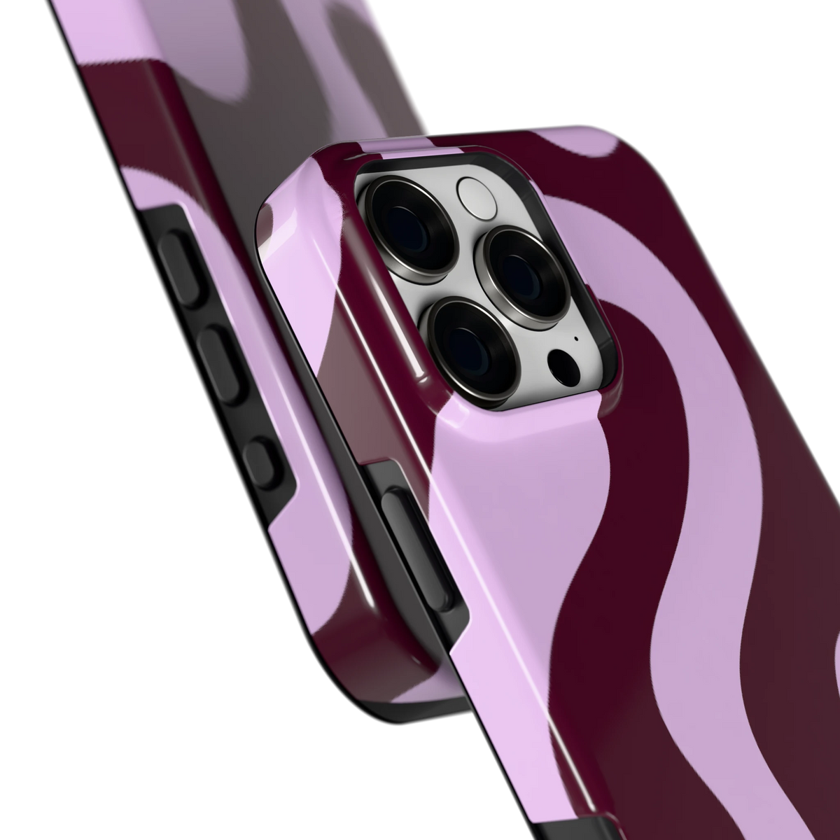 Lila Swirl hoesje voor iPhone 16 Pro Max, close-up