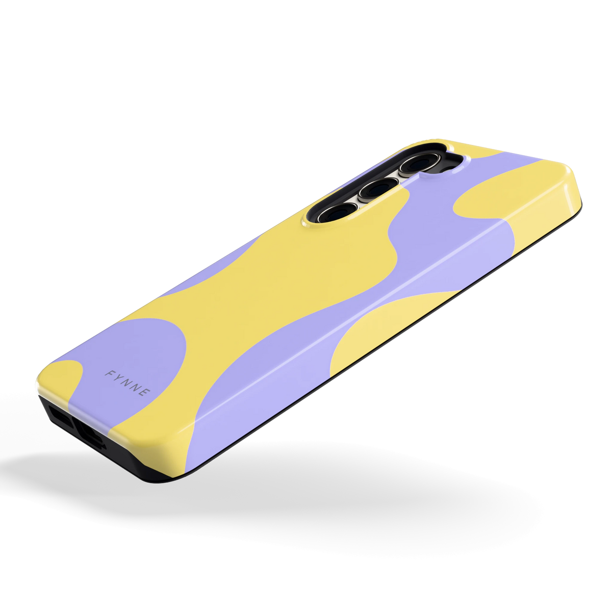 Lila Gele Vlekken hoesje voor Galaxy S23, schuin