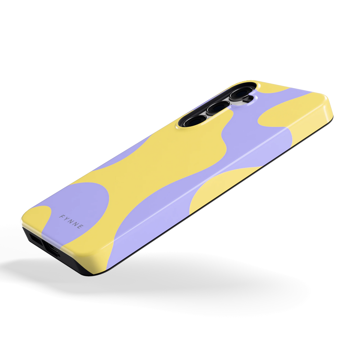 Lila Gele Vlekken hoesje voor Galaxy S24+, schuin