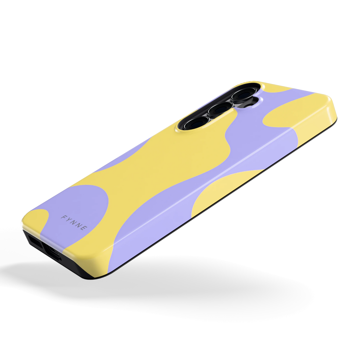 Lila Gele Vlekken hoesje voor Galaxy S25, schuin