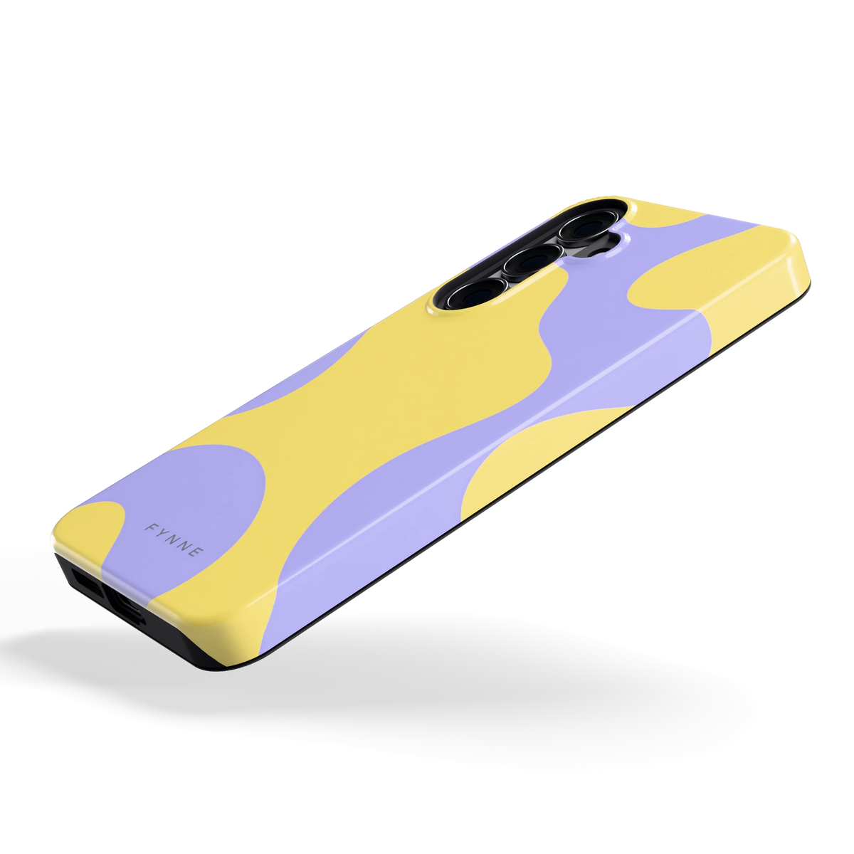 Lila Gele Vlekken hoesje voor Galaxy S25+, schuin