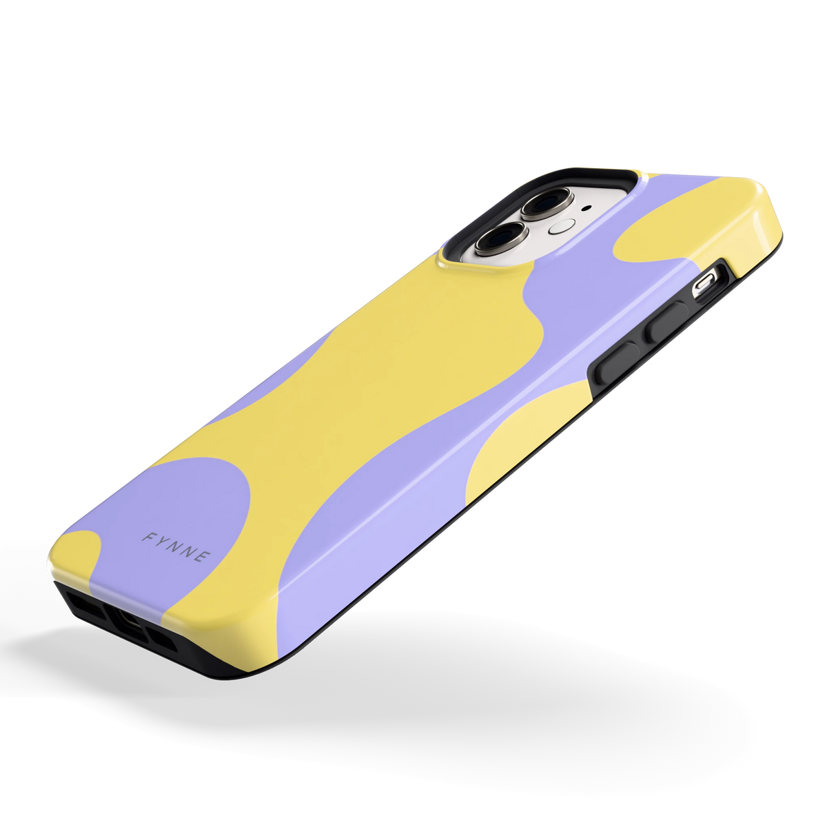 Lila Gele Vlekken hoesje voor iPhone 12, schuin
