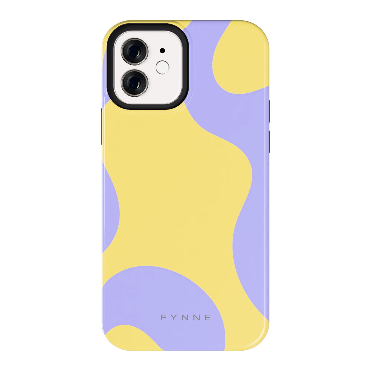 Lila Gele Vlekken hoesje voor iPhone 12, achterkant