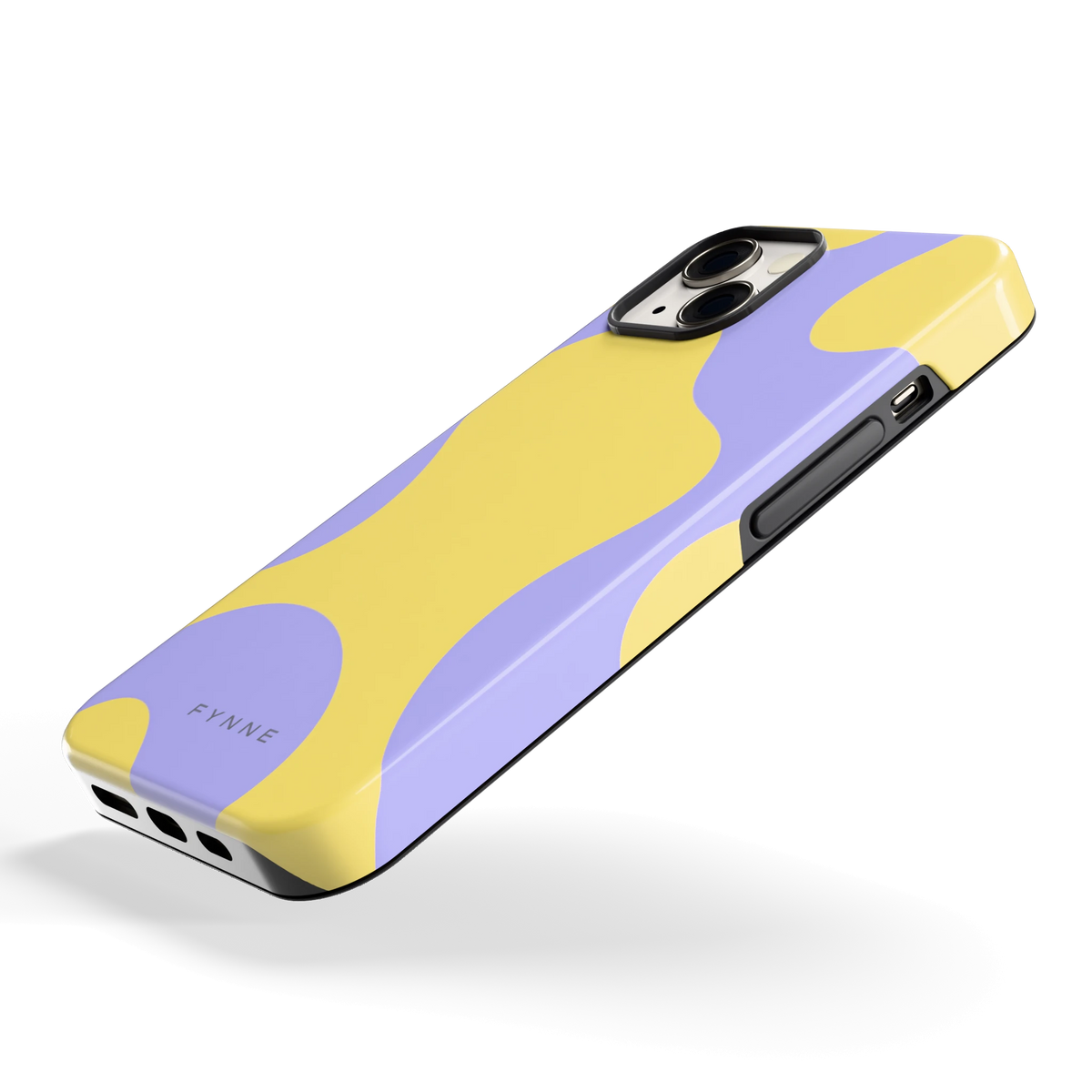 Lila Gele Vlekken hoesje voor iPhone 13, schuin
