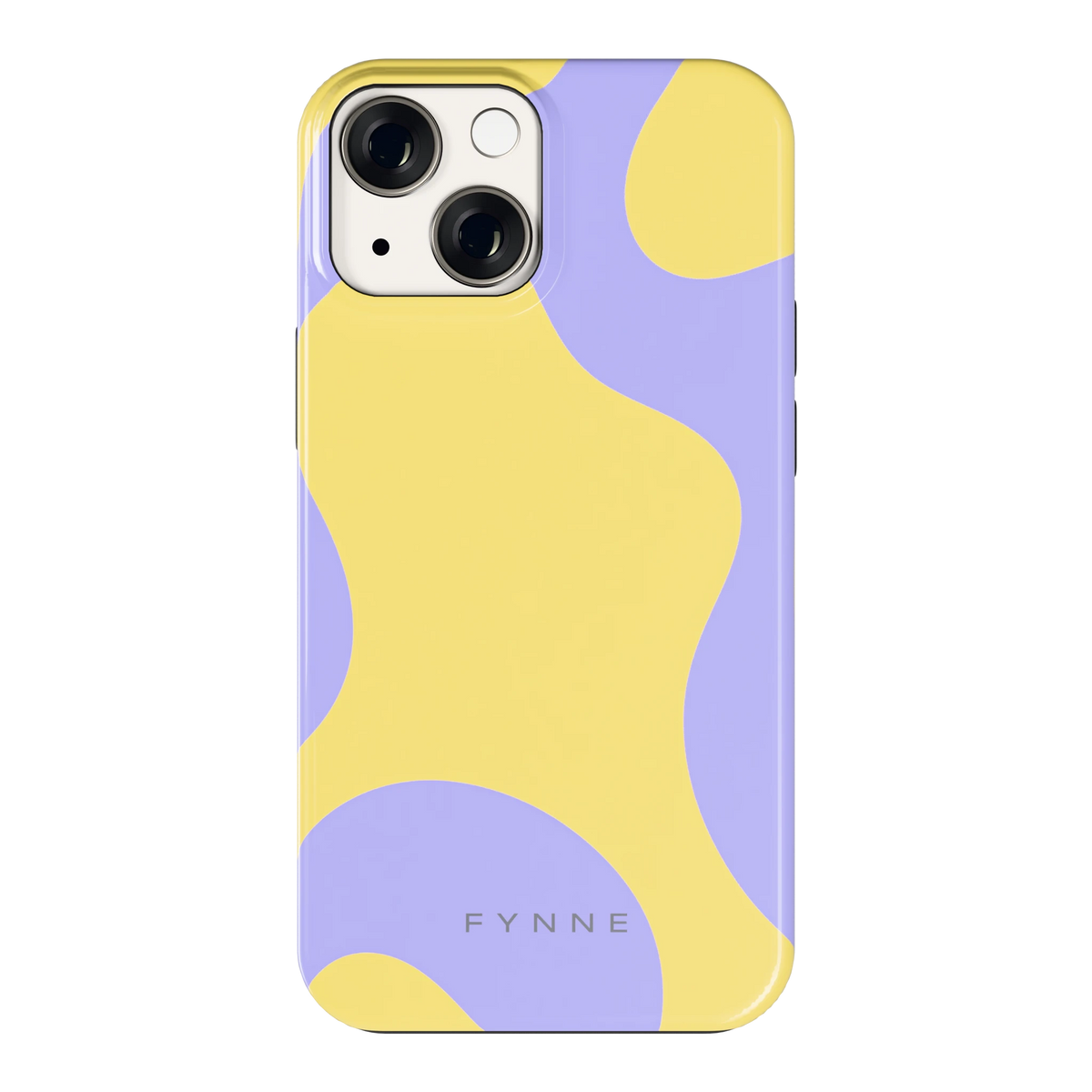 Lila Gele Vlekken hoesje voor iPhone 13 mini, achterkant