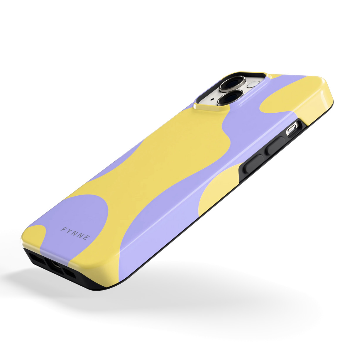 Lila Gele Vlekken hoesje voor iPhone 14, schuin