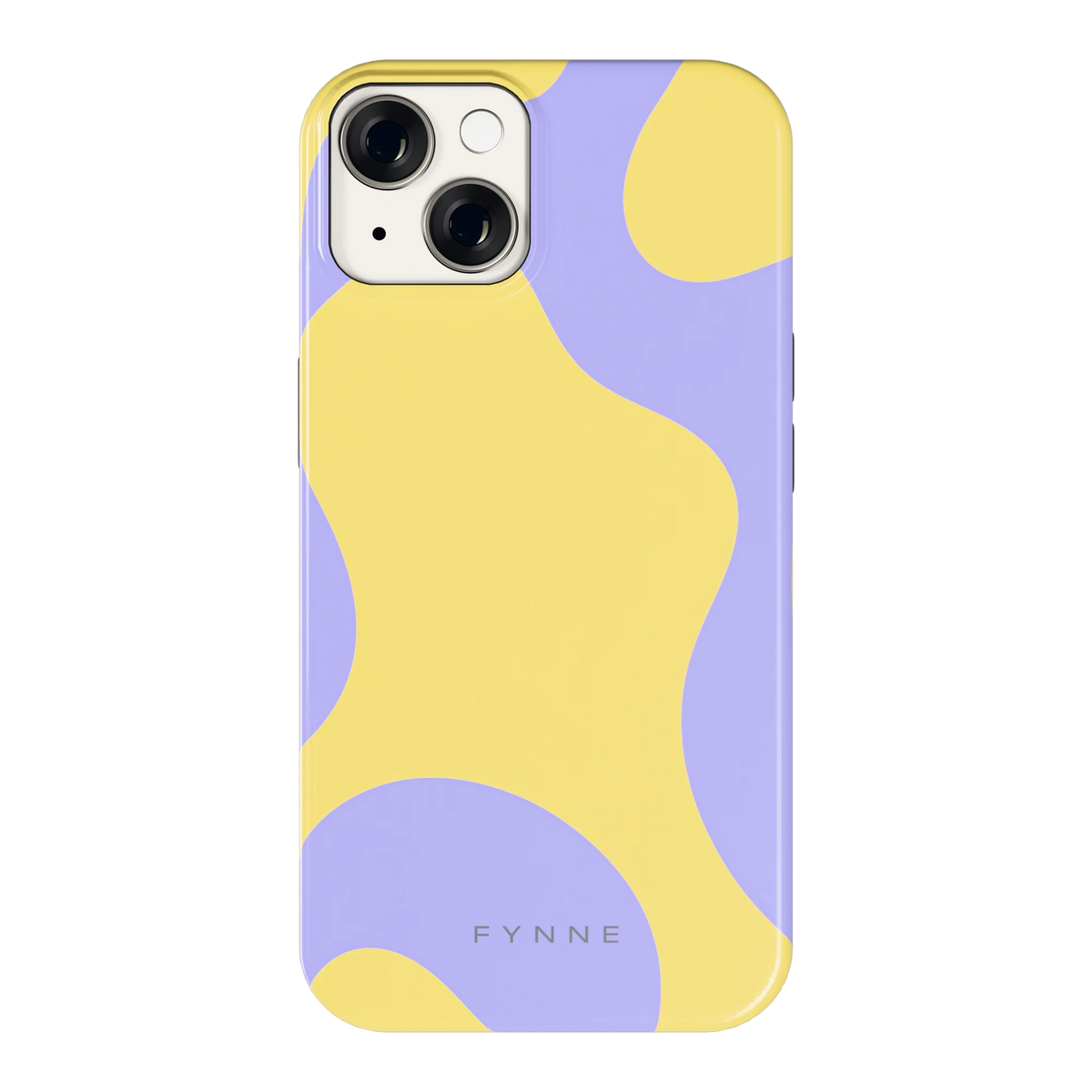 Lila Gele Vlekken hoesje voor iPhone 14, achterkant