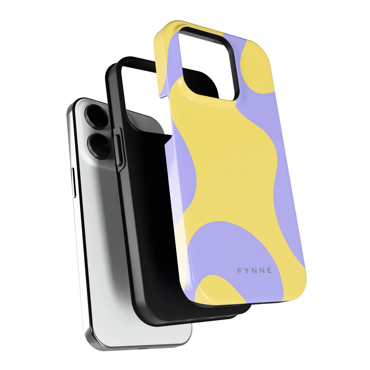 Lila Gele Vlekken hoesje voor iPhone 14 Pro, los van de telefoon