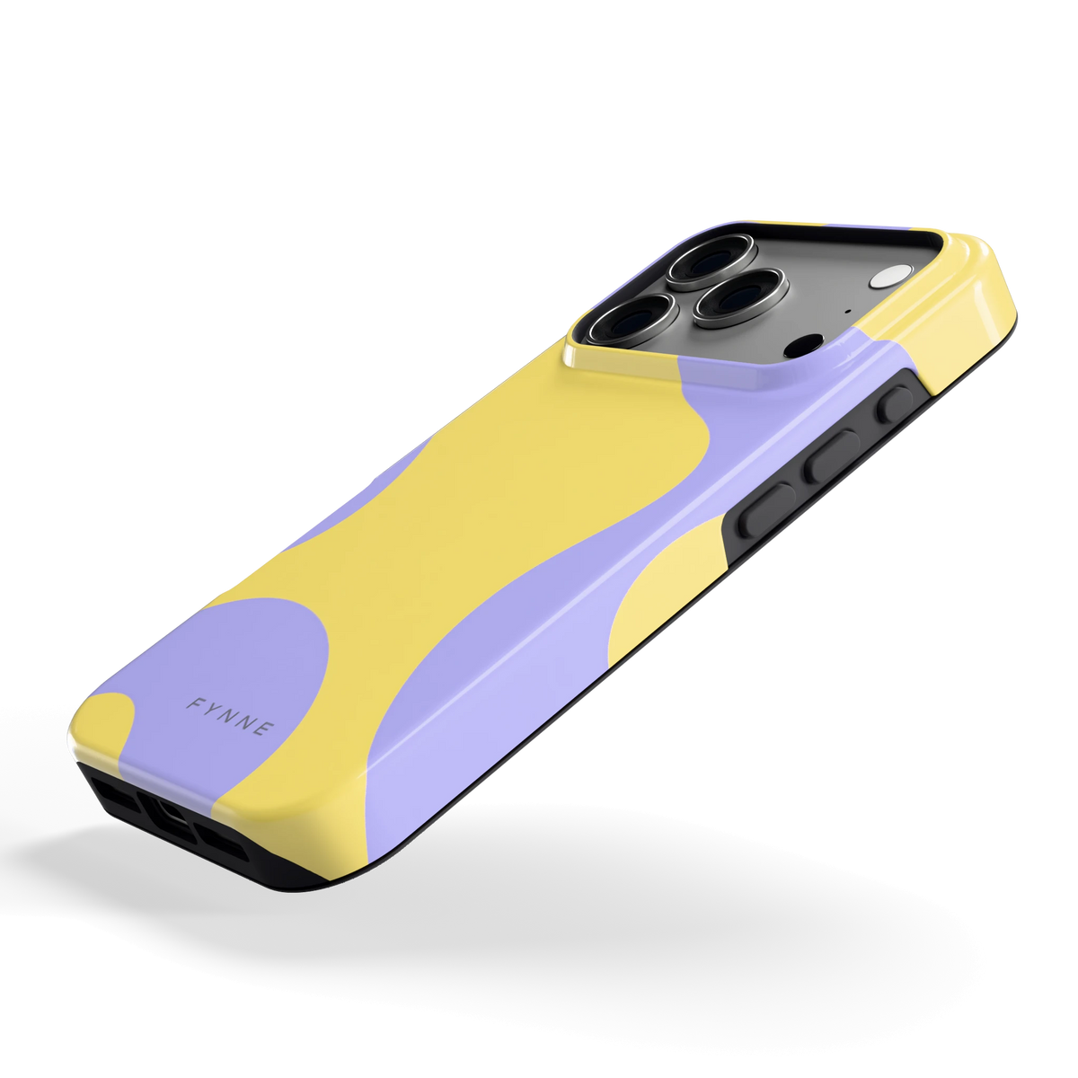 Lila Gele Vlekken hoesje voor iPhone 17 Pro, schuin