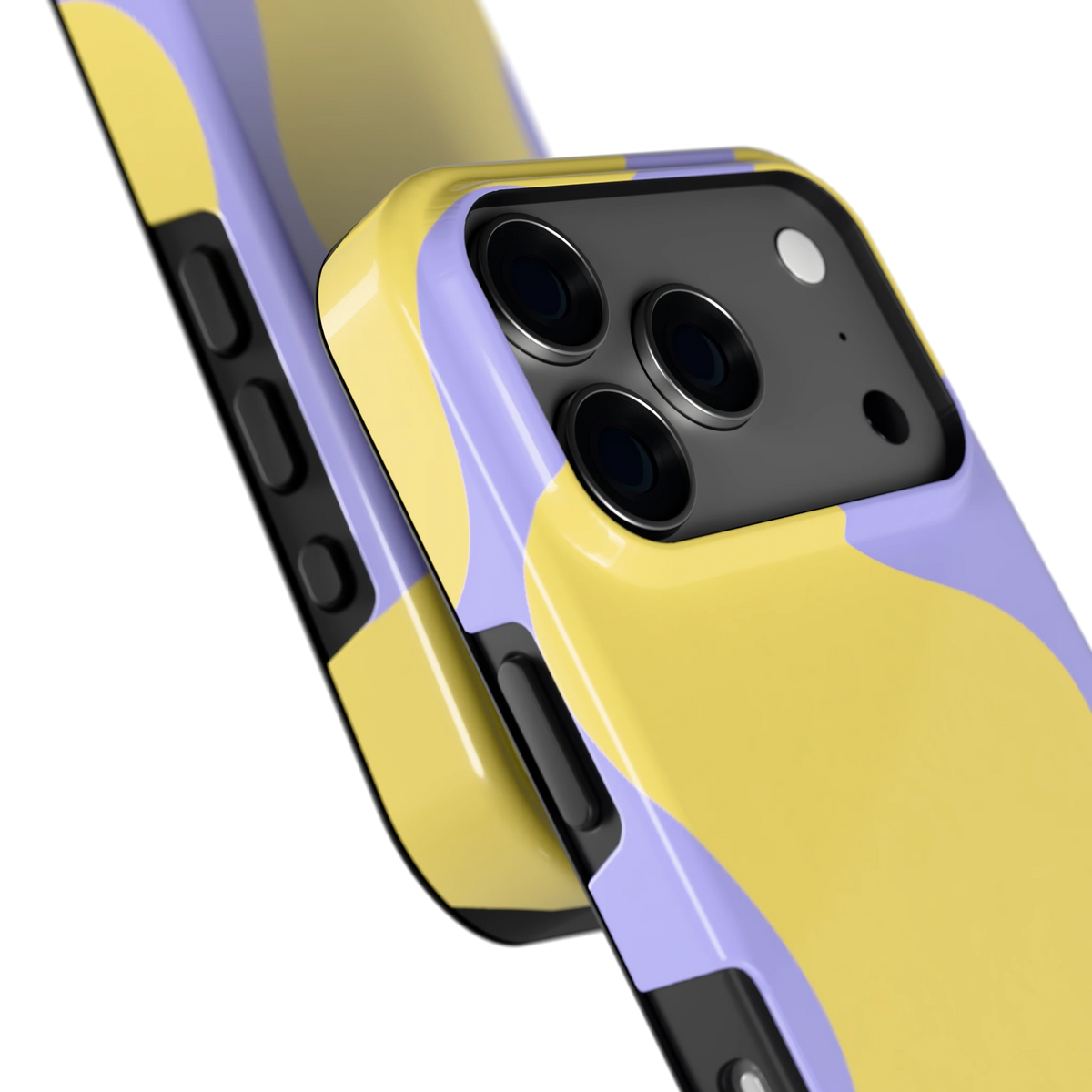Lila Gele Vlekken hoesje voor iPhone 17 Pro, close-up
