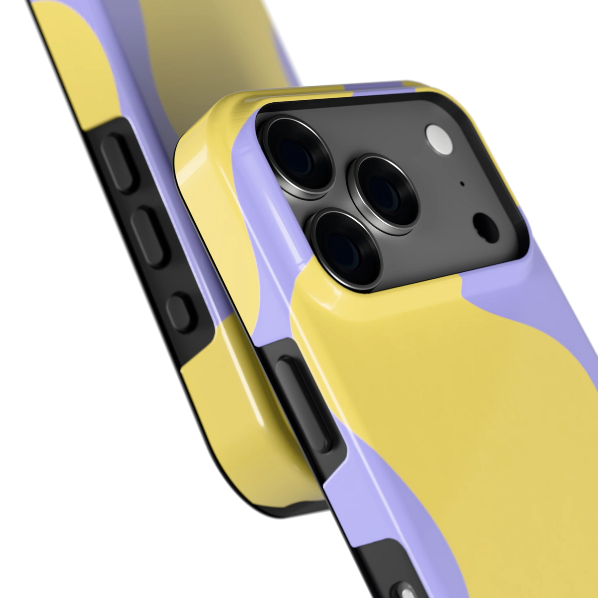 Lila Gele Vlekken hoesje voor iPhone 18 Pro, close-up