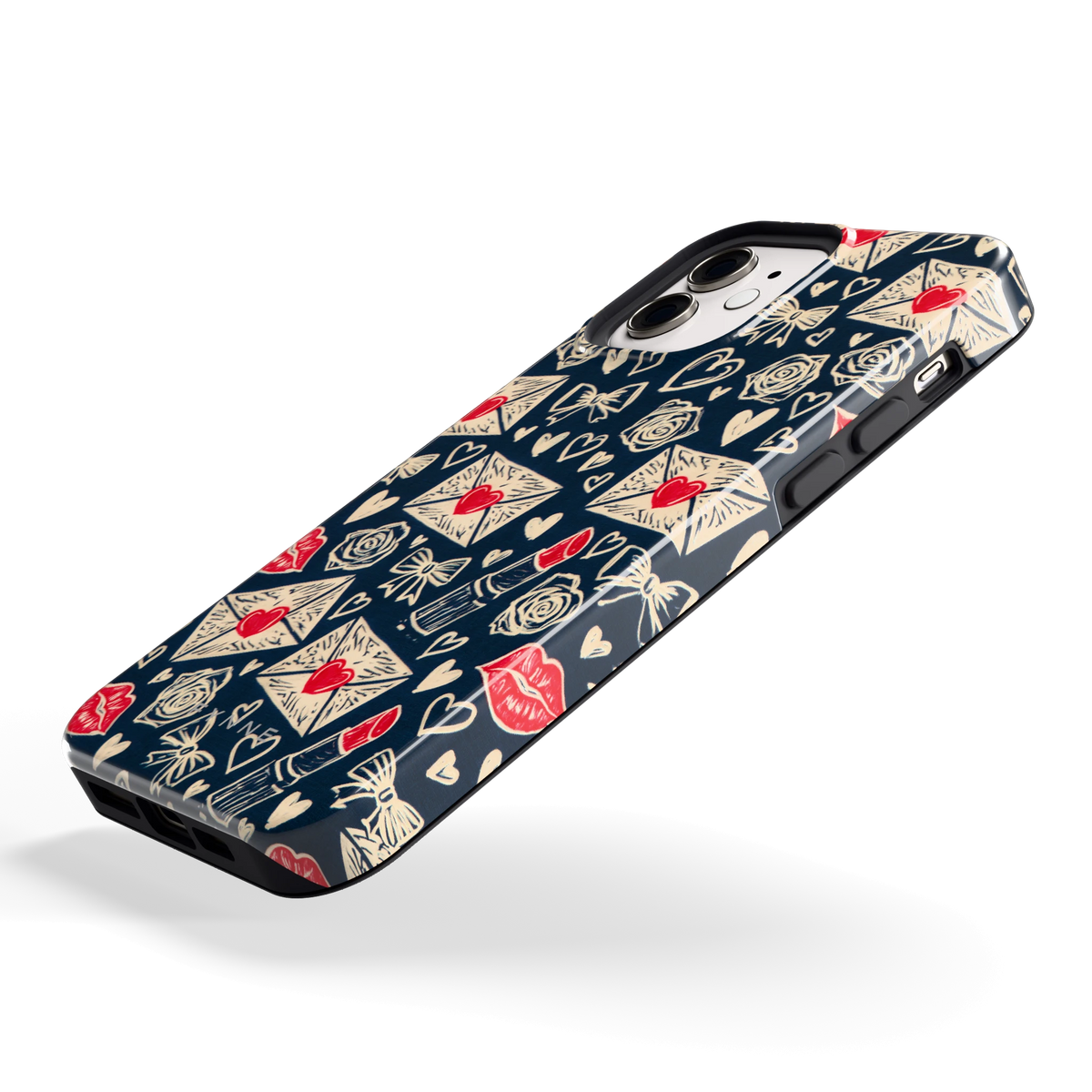 Liefdesbrieven hoesje voor iPhone 12, schuin