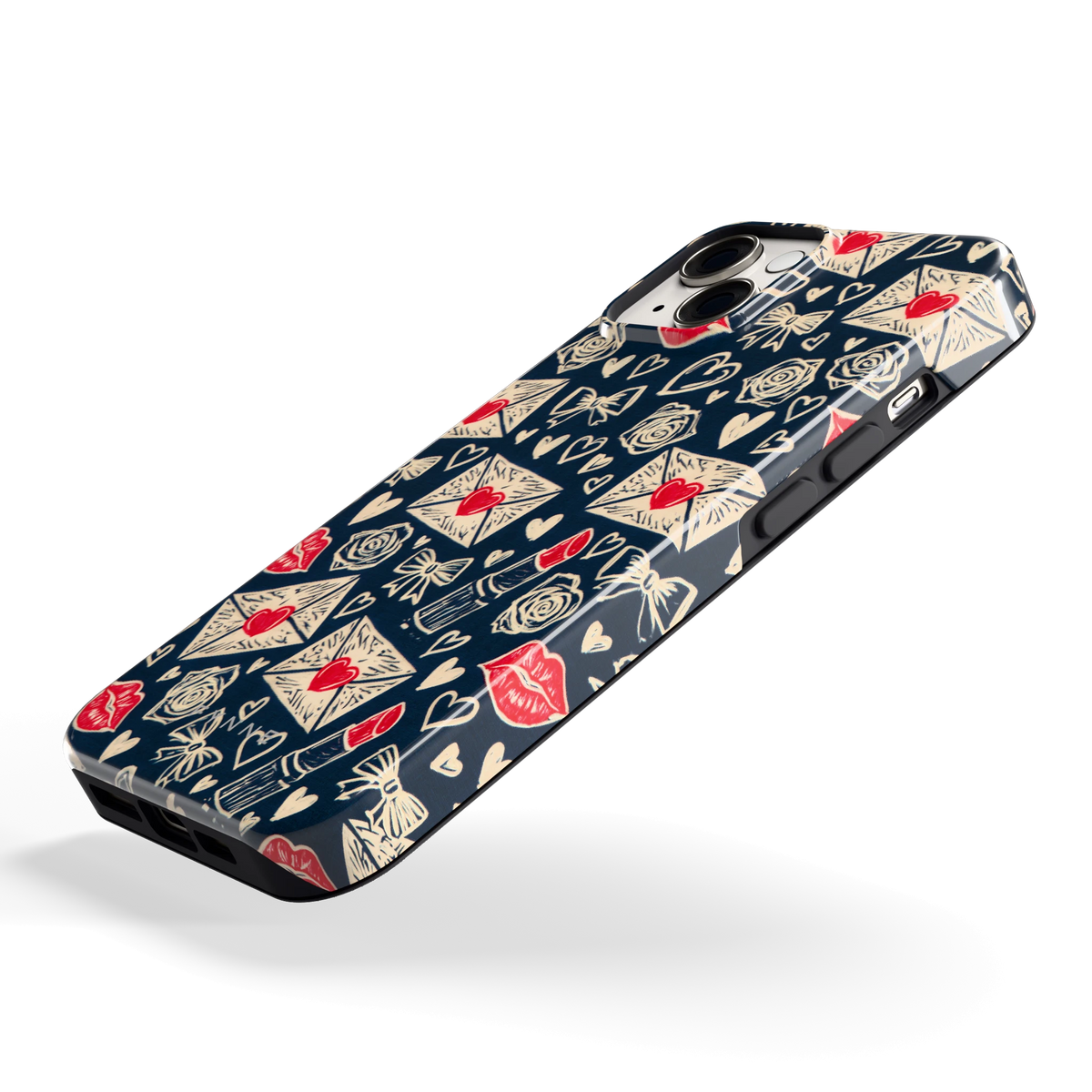 Liefdesbrieven hoesje voor iPhone 14, schuin