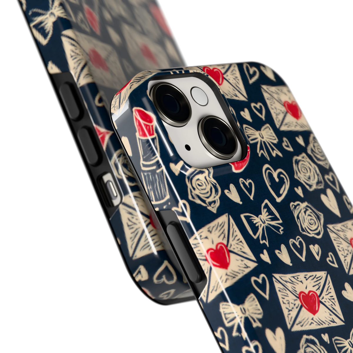 Liefdesbrieven hoesje voor iPhone 14, close-up