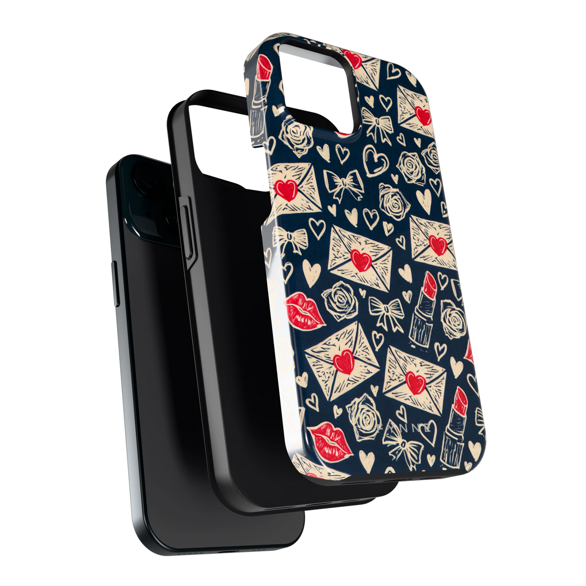 Liefdesbrieven hoesje voor iPhone 15, los van de telefoon