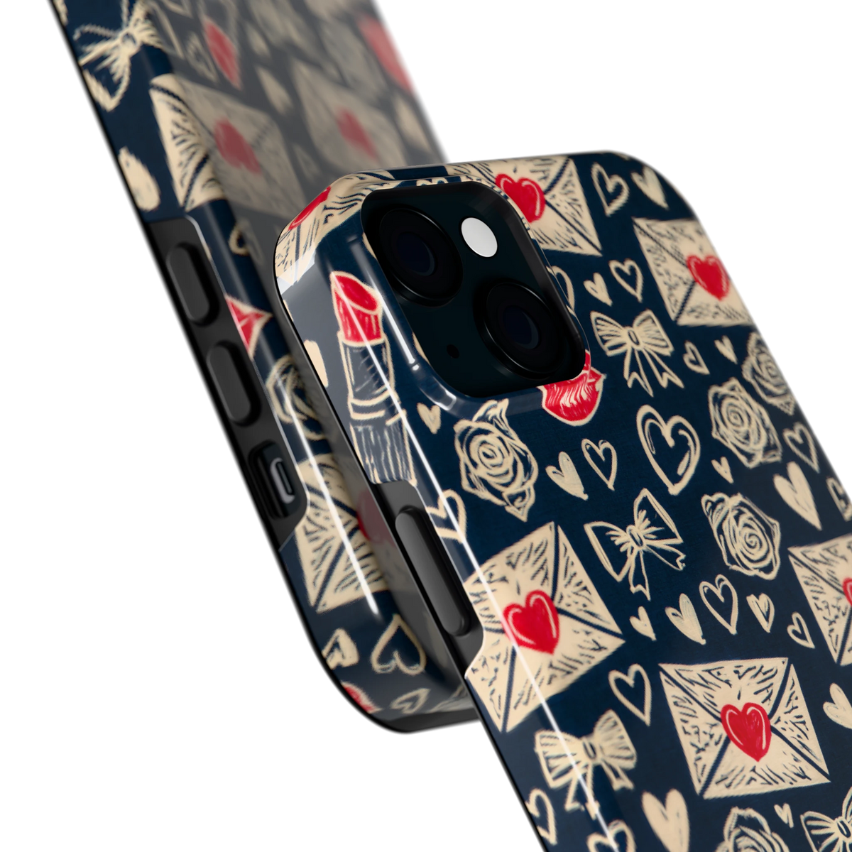 Liefdesbrieven hoesje voor iPhone 15 Plus, close-up