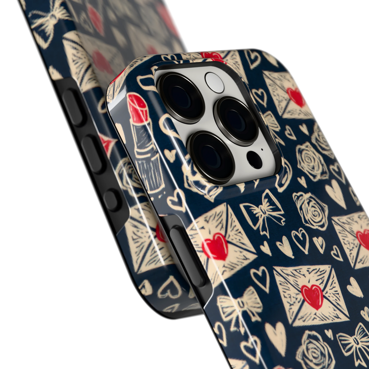 Liefdesbrieven hoesje voor iPhone 15 Pro, close-up