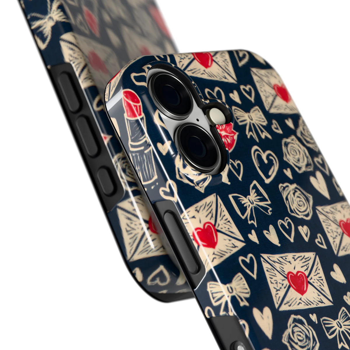 Liefdesbrieven hoesje voor iPhone 16, close-up