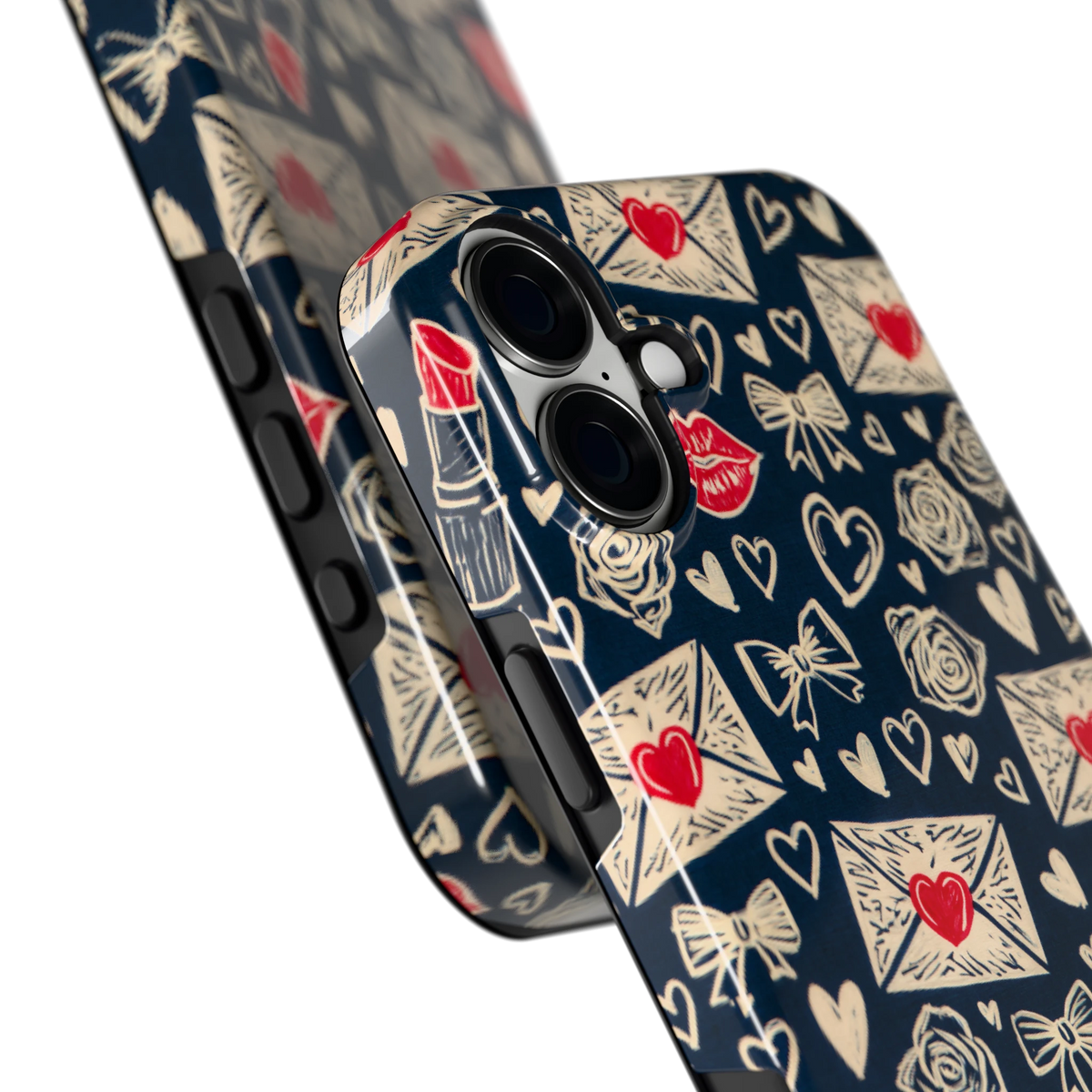 Liefdesbrieven hoesje voor iPhone 16 Plus, close-up