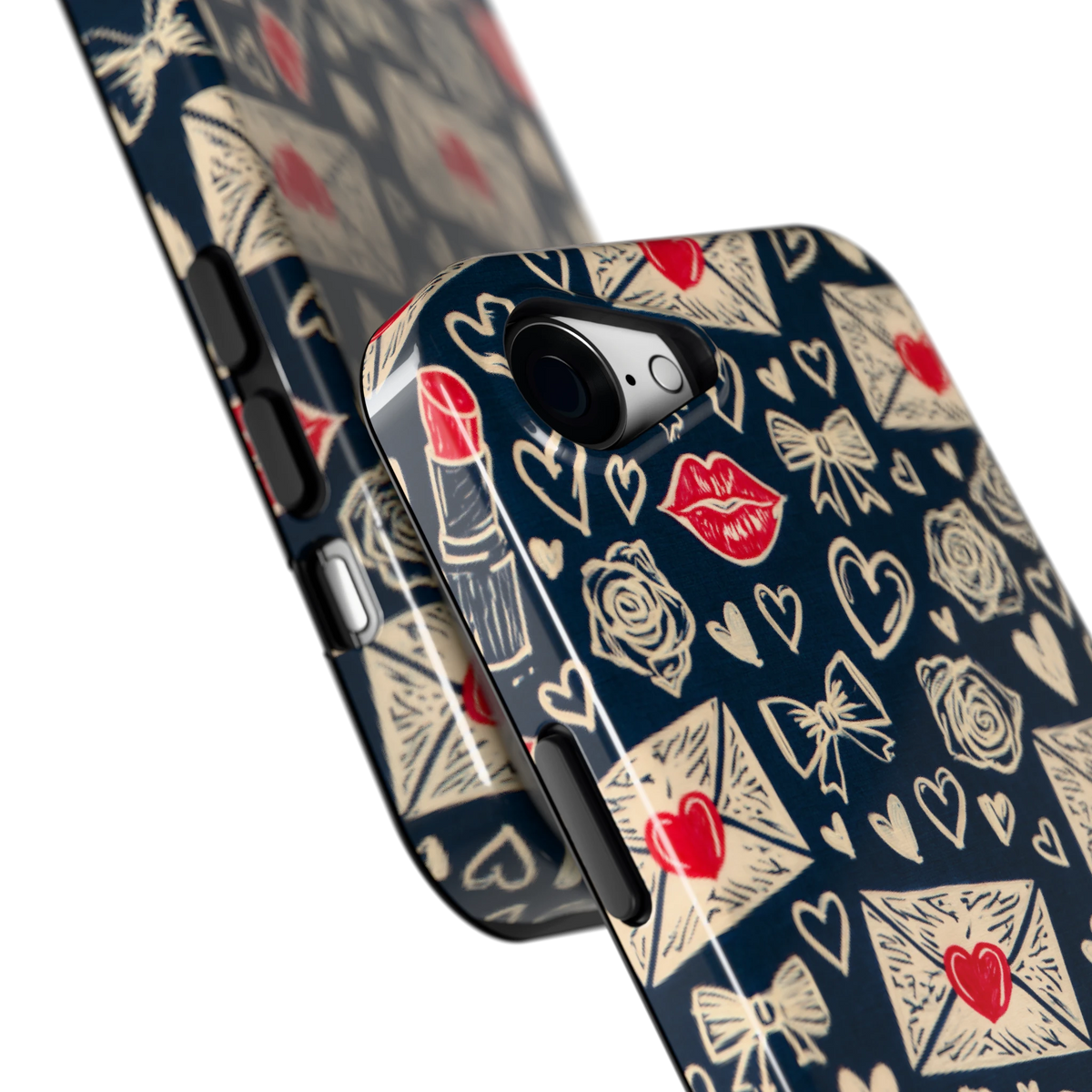 Liefdesbrieven hoesje voor iPhone 16e, close-up