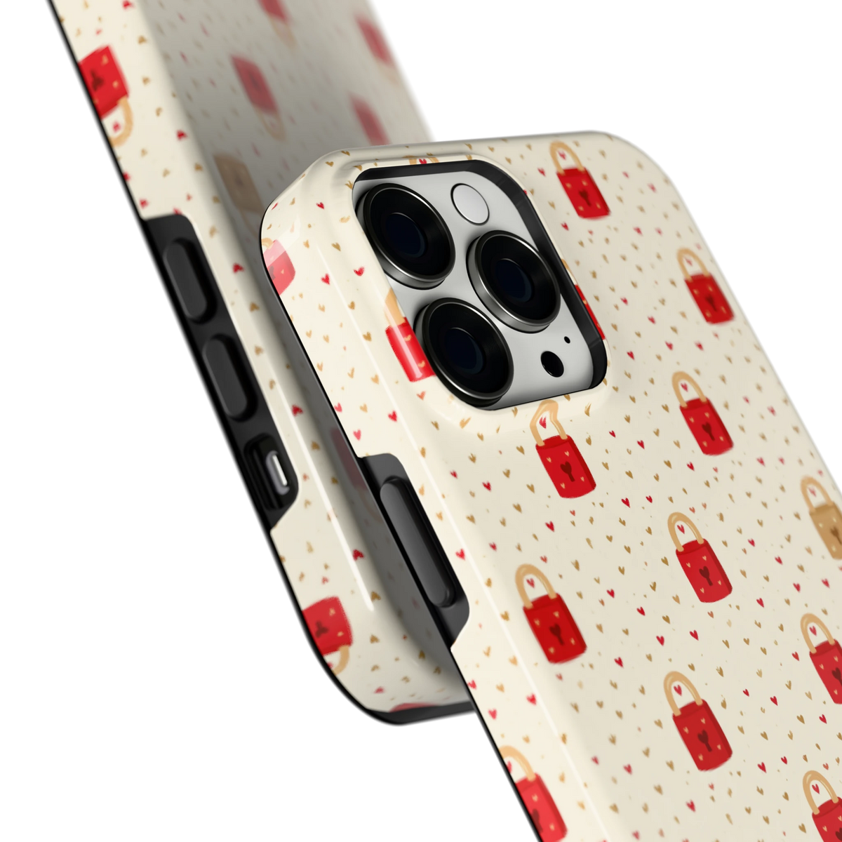 Liefdesslotjes hoesje voor iPhone 13 Pro Max, close-up