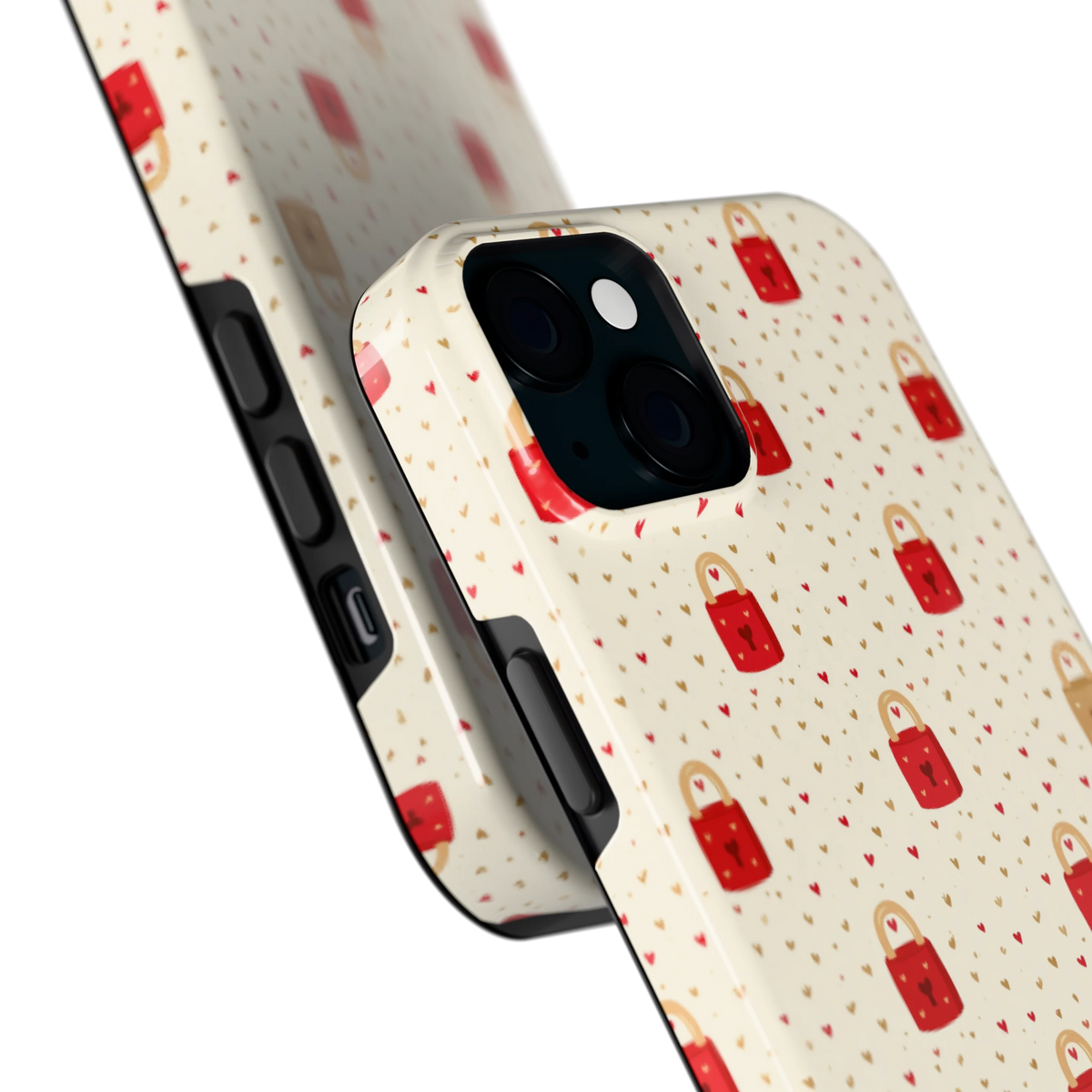 Liefdesslotjes hoesje voor iPhone 15 Plus, close-up