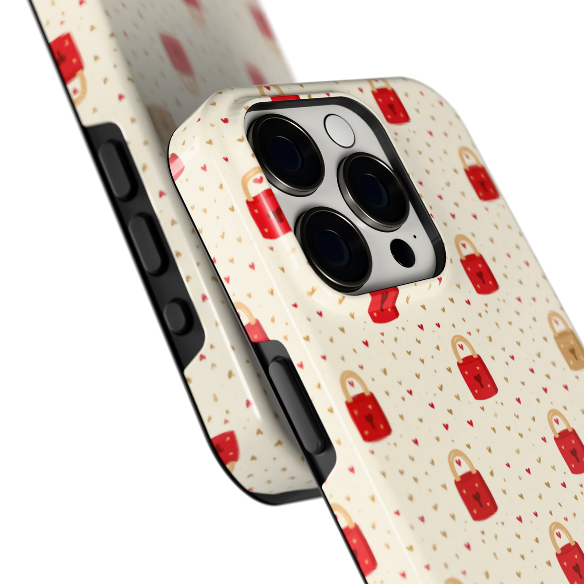 Liefdesslotjes hoesje voor iPhone 15 Pro, close-up
