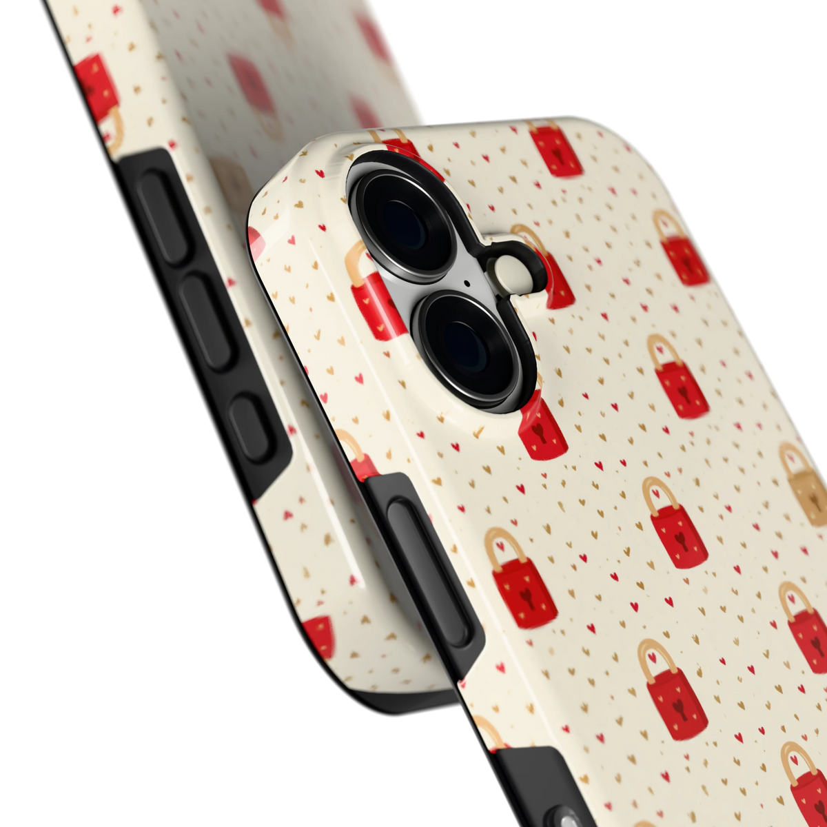 Liefdesslotjes hoesje voor iPhone 16, close-up