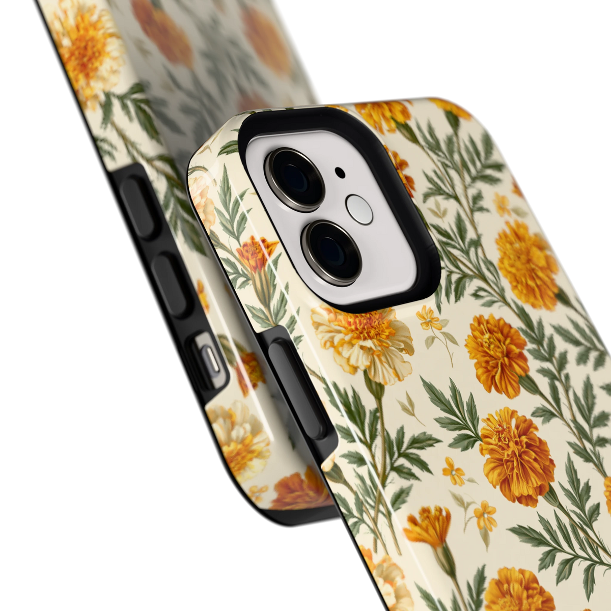 Goudsbloemenveld hoesje voor iPhone 12, close-up