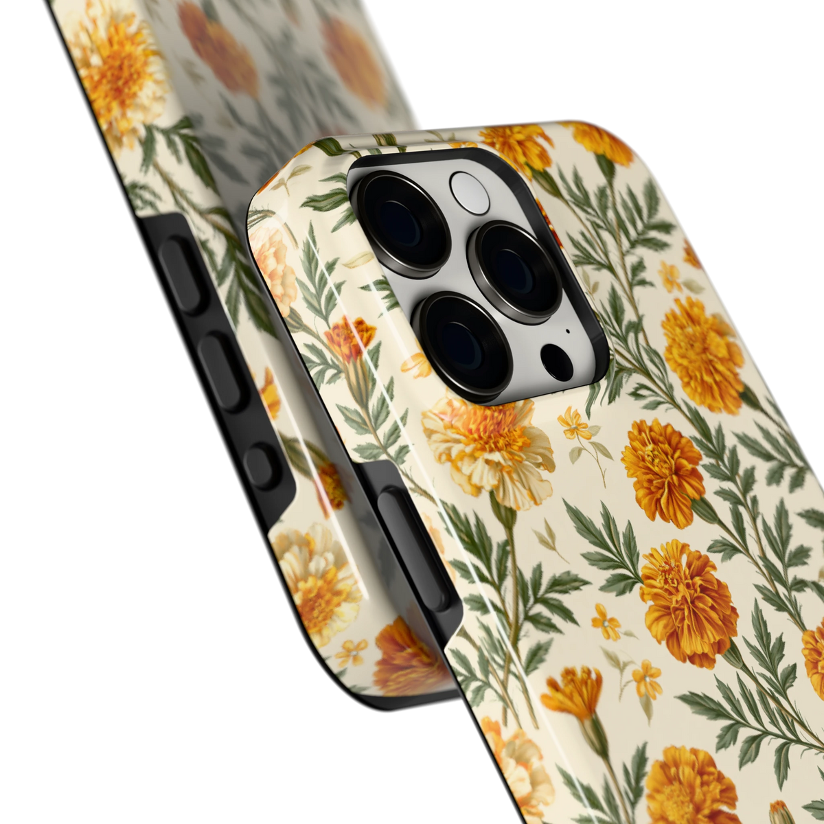 Goudsbloemenveld hoesje voor iPhone 15 Pro Max, close-up