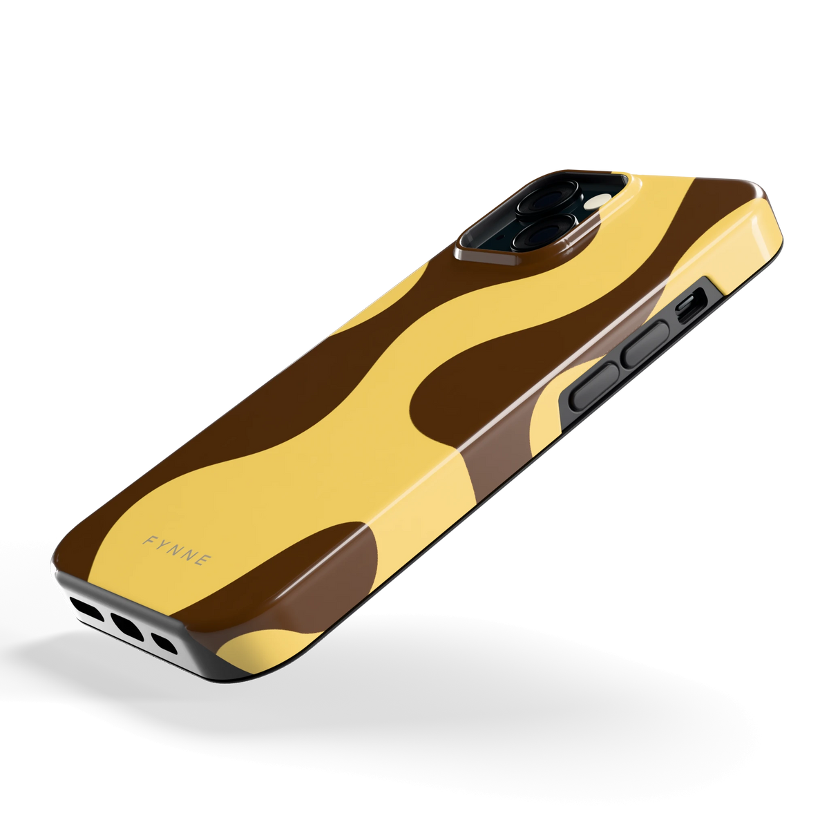 Chocolade Golven hoesje voor iPhone 15, schuin