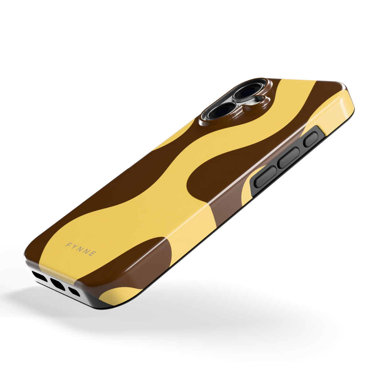 Chocolade Golven hoesje voor iPhone 16, schuin