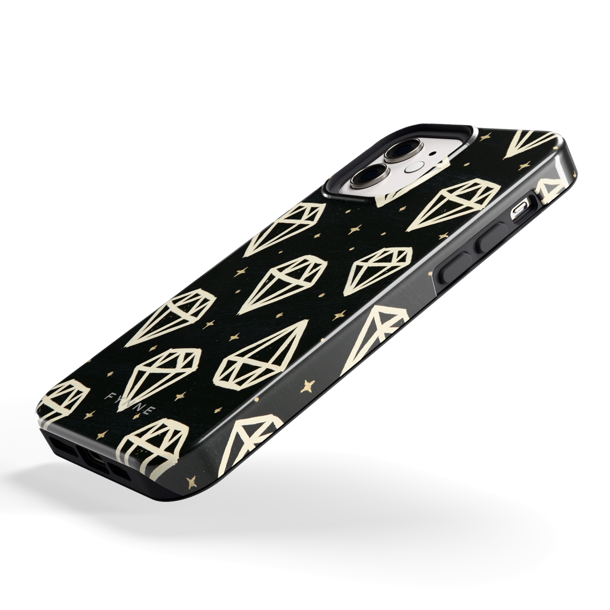 Middernachtdiamanten hoesje voor iPhone 12, schuin