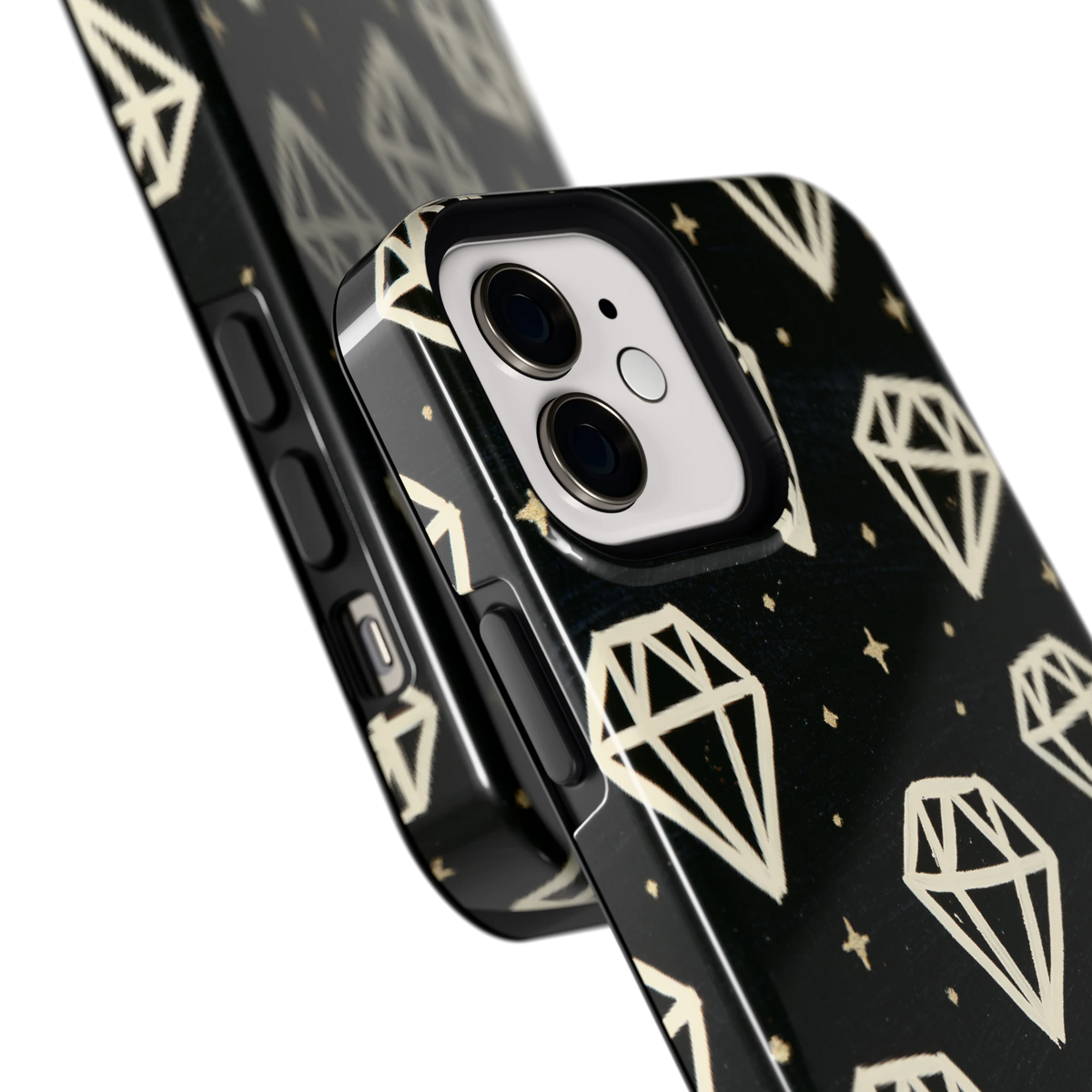Middernachtdiamanten hoesje voor iPhone 12, close-up